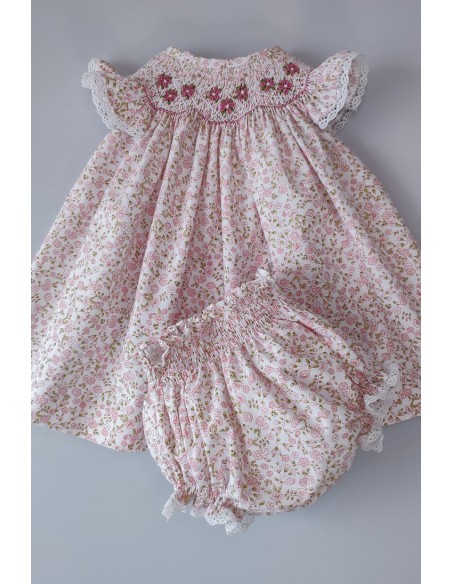 VESTIDO PUNTO SMOCK FLORES,ROSA. VERANO 24.