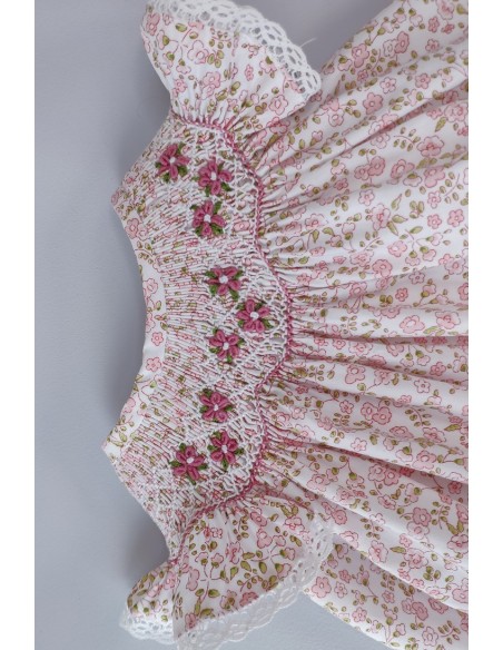 VESTIDO PUNTO SMOCK FLORES,ROSA. VERANO 24.