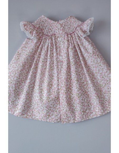 VESTIDO PUNTO SMOCK FLORES,ROSA. VERANO 24.