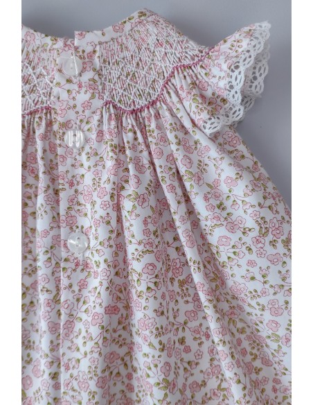 VESTIDO PUNTO SMOCK FLORES,ROSA. VERANO 24.