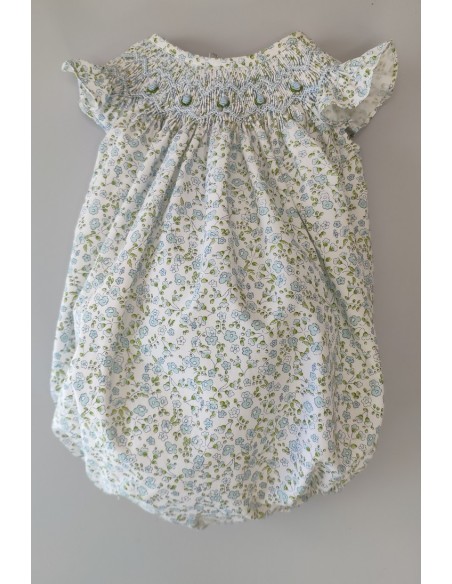 PELELE UNISEX PUNTO SMOCK FLORES, AZUL. VERANO 24.