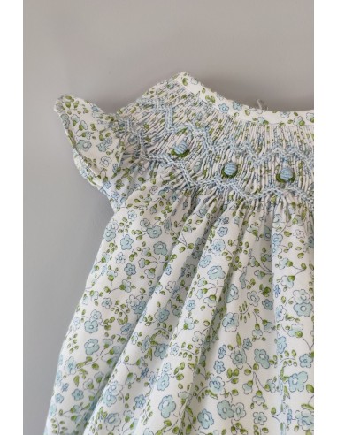 PELELE UNISEX PUNTO SMOCK FLORES, AZUL. VERANO 24.