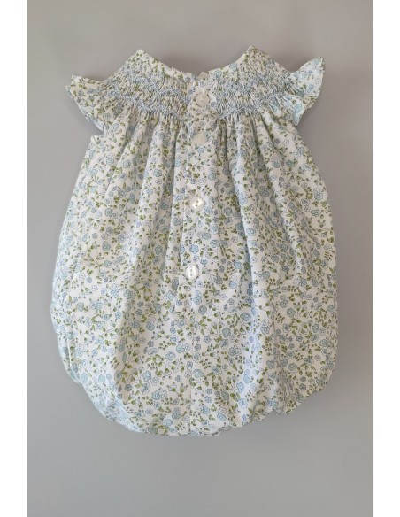 PELELE UNISEX PUNTO SMOCK FLORES, AZUL. VERANO 24.