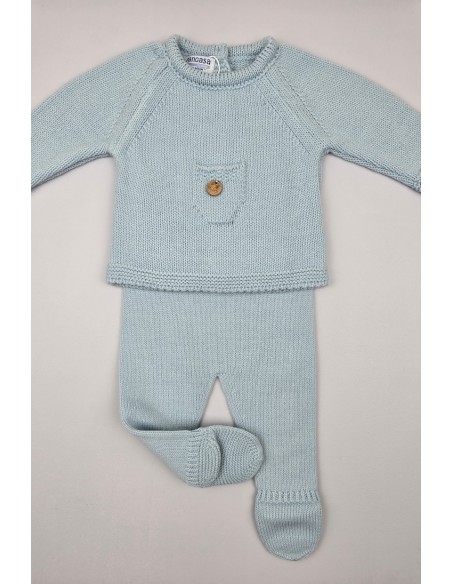 CONJUNTO NIÑO PRIMERA PUESTA SWEET CAKE DE PANGASA BABY, CELESTE EMPOLVADO. INVIERNO 24.