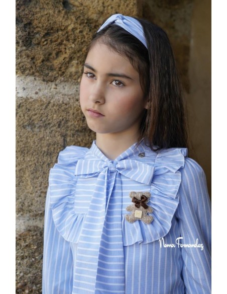 CONJUNTO NIÑA BLUSA Y FALDA-PANTALÓN COLECCIÓN VENECIA DE NOMA FERNÁNDEZ, ESPIGA MARRÓN. INVIERNO 24.