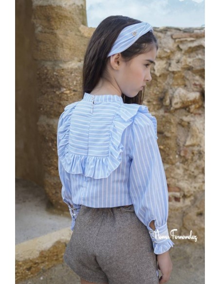CONJUNTO NIÑA BLUSA Y FALDA-PANTALÓN COLECCIÓN VENECIA DE NOMA FERNÁNDEZ, ESPIGA MARRÓN. INVIERNO 24.