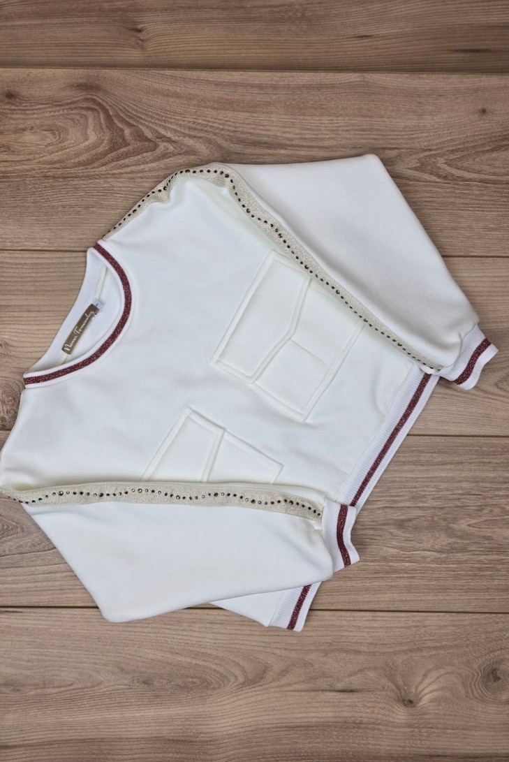 CONJUNTO NIÑA BOMBACHO Y SUDADERA COLECCIÓN TRENTO DE NOMA FERNÁNDEZ, CRUDO/ROSA. INVIERNO 24.