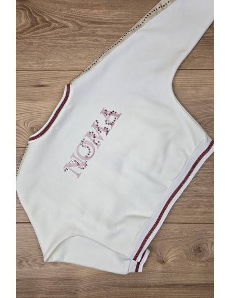 CONJUNTO NIÑA BOMBACHO Y SUDADERA COLECCIÓN TRENTO DE NOMA FERNÁNDEZ, CRUDO/ROSA. INVIERNO 24.