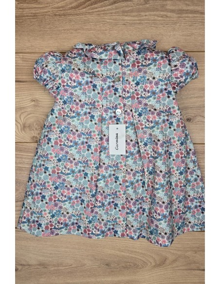 VESTIDO PUNTO SMOCK FLORES. ARTESANÍA CARMINA. INVIERNO 24.