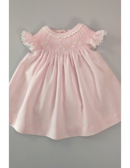 VESTIDO LINO PUNTO SMOCK, ROSA/BLANCO. VERANO 25.