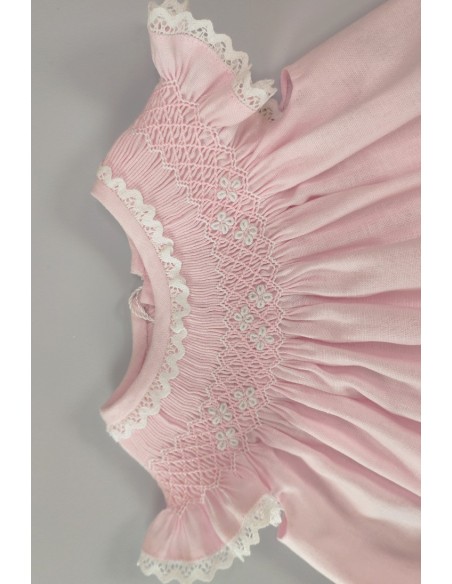 VESTIDO LINO PUNTO SMOCK, ROSA/BLANCO. VERANO 25.