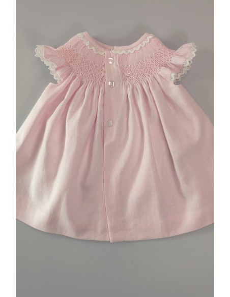VESTIDO LINO PUNTO SMOCK, ROSA/BLANCO. VERANO 25.