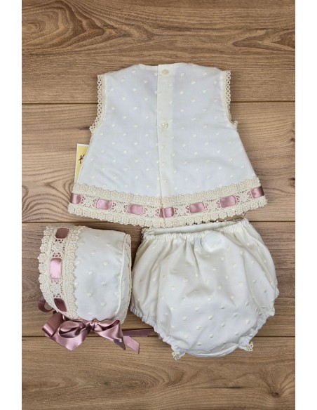 BLUSA SIN MANGAS, CUBREPAÑAL Y CAPOTA NIÑA, A27. KOBEZ.