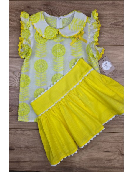 CONJUNTO NIÑA BLUSA Y BOMBACHO (FALDA) COLECCIÓN TOULOUSE DE NOMA FERNÁNDEZ, AMARILLA. VERANO 25.