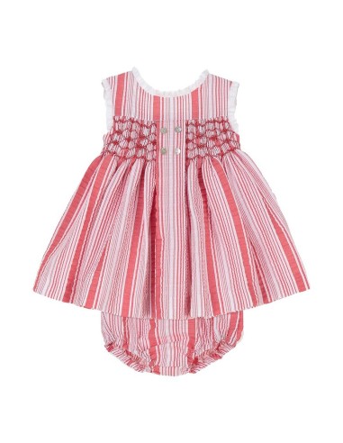 MINIDRESS PUNTO SMOCK DENIA DE TARTALETA, ROJO CORAL. VERANO 25.