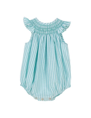 PELELE UNISEX PUNTO SMOCK PIXIE DE TARTALETA, TURQUESA. VERANO 25.