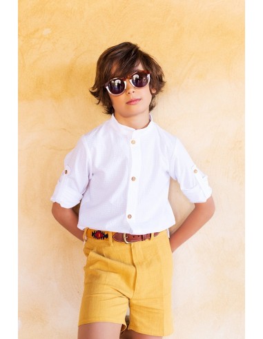 BERMUDA LINO MOSTAZA COLECCIÓN PALMERAS DE KIDS CHOCOLATE. VERANO 25.