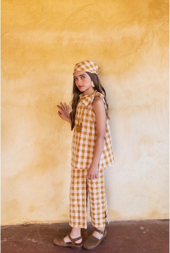 PALAZZO NIÑA CUADROTES COLECCIÓN PALMERAS DE KIDS CHOCOLATE. VERANO 25. 2