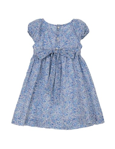 VESTIDO PUNTO SMOCK COQUET DE TARTALETA, AZUL. VERANO 25.