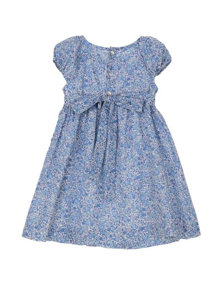 VESTIDO PUNTO SMOCK COQUET DE TARTALETA, AZUL. VERANO 25.