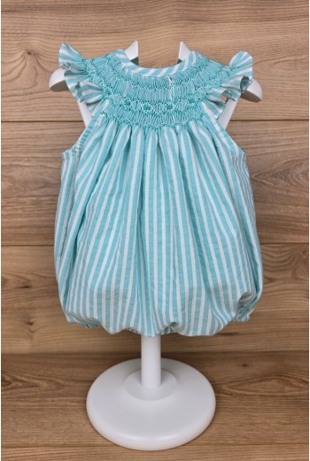 PELELE UNISEX PUNTO SMOCK PIXIE DE TARTALETA, TURQUESA. VERANO 25. 2