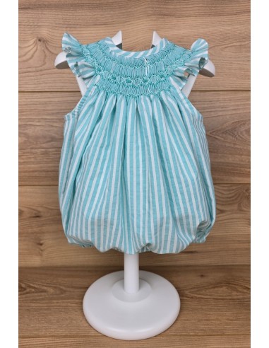 PELELE UNISEX PUNTO SMOCK PIXIE DE TARTALETA, TURQUESA. VERANO 25.
