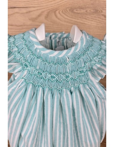 PELELE UNISEX PUNTO SMOCK PIXIE DE TARTALETA, TURQUESA. VERANO 25.