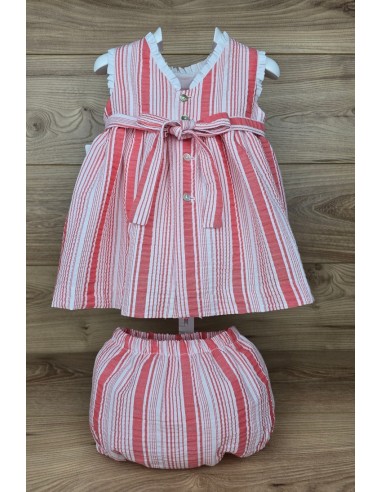 MINIDRESS PUNTO SMOCK DENIA DE TARTALETA, ROJO CORAL. VERANO 25.