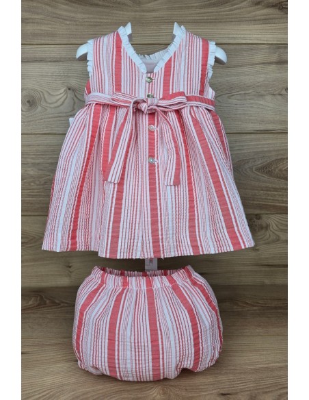 MINIDRESS PUNTO SMOCK DENIA DE TARTALETA, ROJO CORAL. VERANO 25.