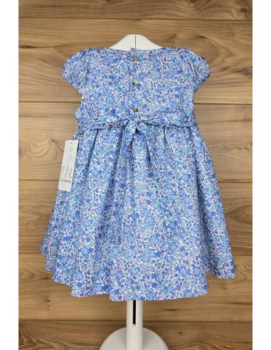 VESTIDO PUNTO SMOCK COQUET DE TARTALETA, AZUL. VERANO 25.