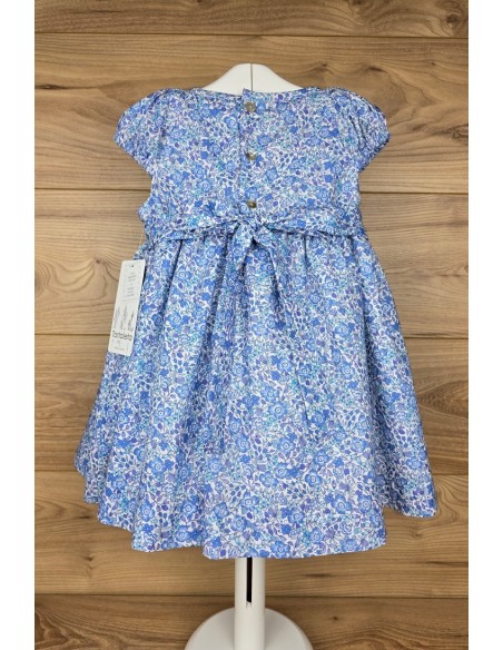 VESTIDO PUNTO SMOCK COQUET DE TARTALETA, AZUL. VERANO 25.