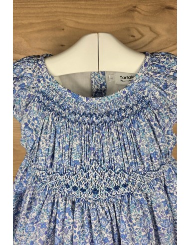 VESTIDO PUNTO SMOCK COQUET DE TARTALETA, AZUL. VERANO 25.