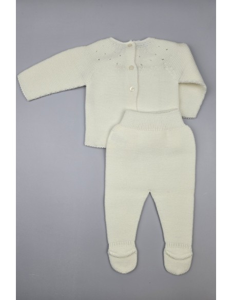 CONJUNTO UNISEX PRIMERA PUESTA MOCETA DE PANGASA BABY, MARFIL. INVIERNO 25.