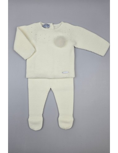 CONJUNTO UNISEX PRIMERA PUESTA MOCETA DE PANGASA BABY, MARFIL. INVIERNO 25.