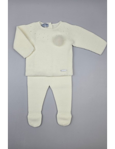 CONJUNTO UNISEX PRIMERA PUESTA MOCETA DE PANGASA BABY, MARFIL. INVIERNO 25.