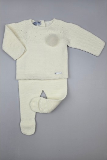 CONJUNTO UNISEX PRIMERA PUESTA MOCETA DE PANGASA BABY, MARFIL. INVIERNO 25. 2