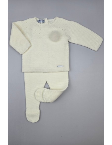CONJUNTO UNISEX PRIMERA PUESTA MOCETA DE PANGASA BABY, MARFIL. INVIERNO 25.