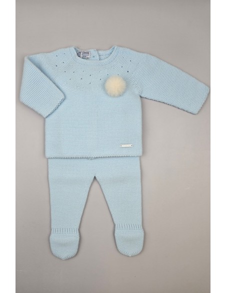 CONJUNTO UNISEX PRIMERA PUESTA MOCETA DE PANGASA BABY, CELESTE BEBÉ. INVIERNO 25.