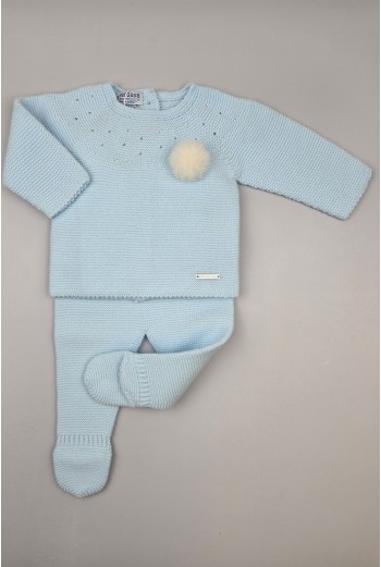 CONJUNTO UNISEX PRIMERA PUESTA MOCETA DE PANGASA BABY, CELESTE BEBÉ. INVIERNO 25. 2