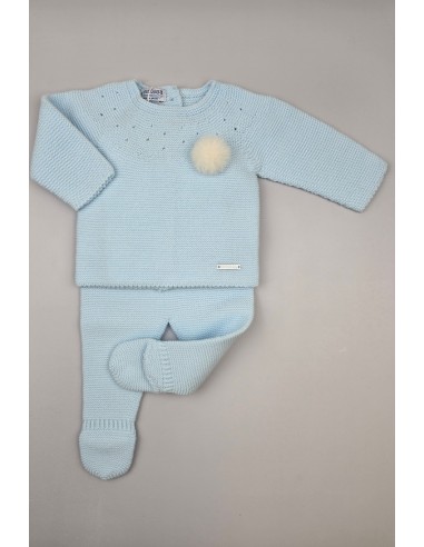 CONJUNTO UNISEX PRIMERA PUESTA MOCETA DE PANGASA BABY, CELESTE BEBÉ. INVIERNO 25.