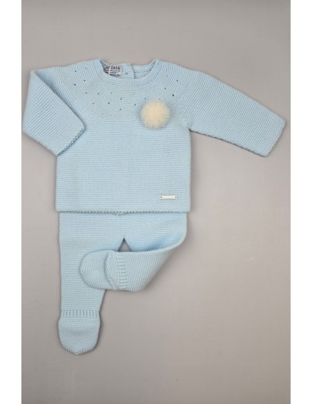 CONJUNTO UNISEX PRIMERA PUESTA MOCETA DE PANGASA BABY, CELESTE BEBÉ. INVIERNO 25.