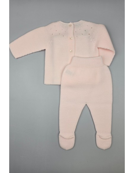 CONJUNTO UNISEX PRIMERA PUESTA MOCETA DE PANGASA BABY, ROSA BEBÉ. INVIERNO 25.