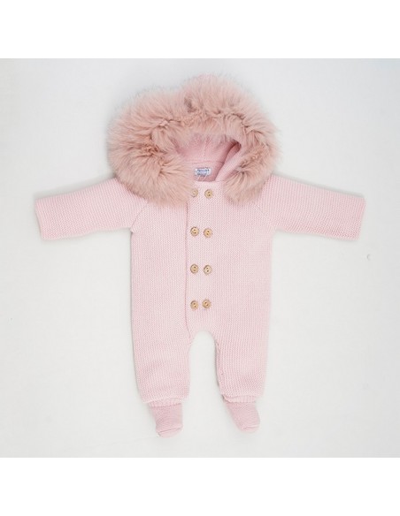 BUZO DOBLE CON PIE PELO NATURAL DE PANGASA BABY, ROSA EMPOLVADO. INVIERNO 25