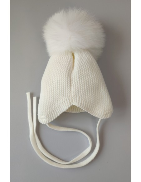 GORRO OREJERO PANGASA POMPÓN NATURAL, MARFIL. INVIERNO 25.