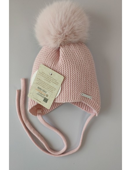 GORRO OREJERO PANGASA POMPÓN SINTÉTICO, ROSA EMPOLVADO. INVIERNO 25.
