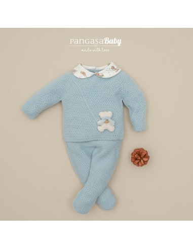 PRIMERA PUESTA NIÑO COLECCIÓN TINY BEAR DE PANGASA BABY, CELESTE EMPOLVADO. INVIERNO 25.