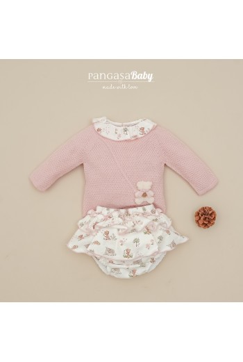 CONJUNTO NIÑA COLECCIÓN TINY BEAR DE PANGASA BABY, ROSA EMPOLVADO. INVIERNO 25. 2