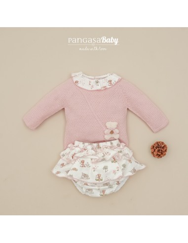 CONJUNTO NIÑA COLECCIÓN TINY BEAR DE PANGASA BABY, ROSA EMPOLVADO. INVIERNO 25.