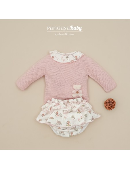 CONJUNTO NIÑA COLECCIÓN TINY BEAR DE PANGASA BABY, ROSA EMPOLVADO. INVIERNO 25.