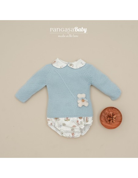 CONJUNTO NIÑO COLECCIÓN TINY BEAR DE PANGASA BABY, CELESTE EMPOLVADO. INVIERNO 25.